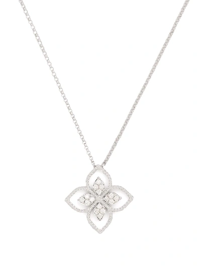 Shop Roberto Coin 18kt White Gold Princess Flower Diamond Pendant Necklace In Silber