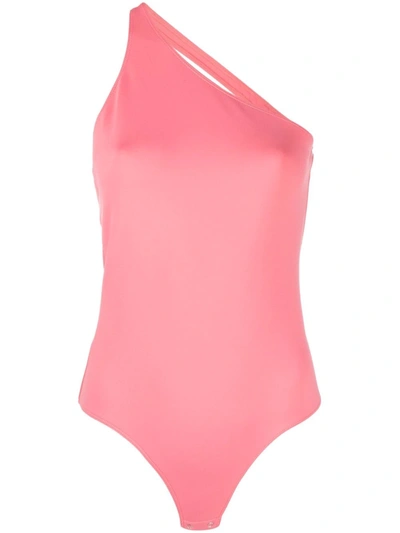 Shop Alexander Mcqueen Open-back Asymmetric Bodysuit In Rosa
