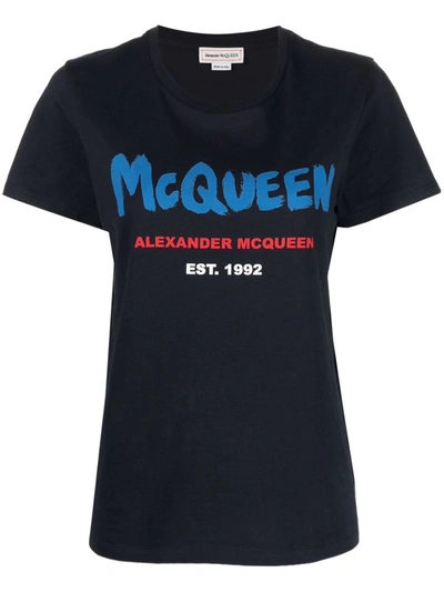Shop Alexander Mcqueen Logo-print Cotton T-shirt In Blau