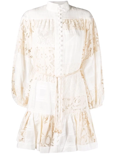 Shop Zimmermann Andie Drop-waist Mini Dress In Weiss