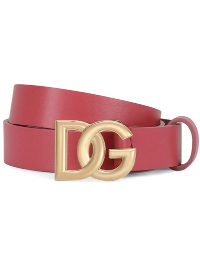 Shop Dolce & Gabbana Dg-logo Leather Belt In Pink