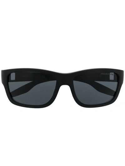 Shop Prada Linea Rosa Rectangle-frame Sunglasses In Black