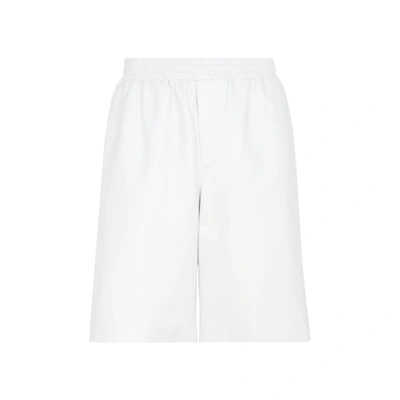 Shop Prada Leather Shorts In White