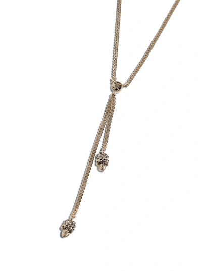 Shop Alexander Mcqueen Double Skull Pendant Necklace In Metallic