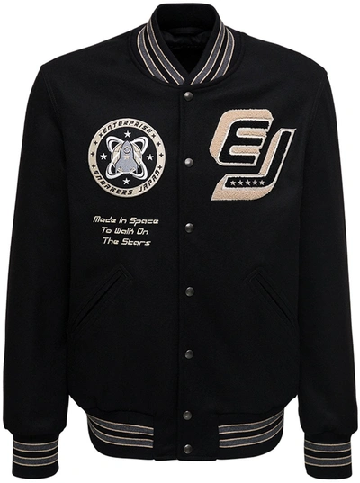 Shop Enterprise Japan Wool Bomber Jacket With Patch In Black