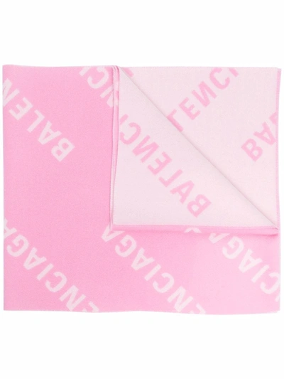 Shop Balenciaga All Over Macro Logo Scarf In Pink