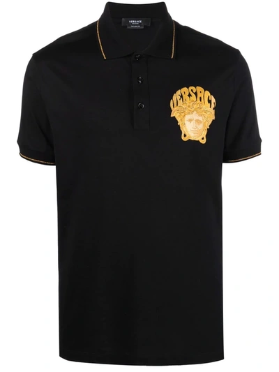 Shop Versace Medusa Head Polo Shirt In Black