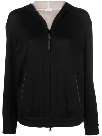 Shop Brunello Cucinelli Monili-trim Zip-front Hoodie In Black