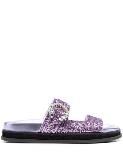 Shop Jimmy Choo Marga Glitter Double-strap Sandals In Purple
