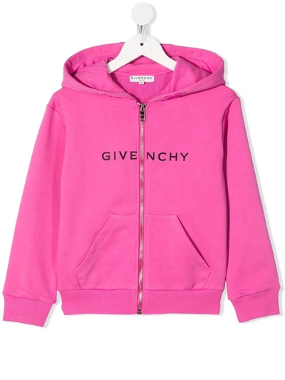 Shop Givenchy Logo-print Zip-fastening Hoodie In Pink