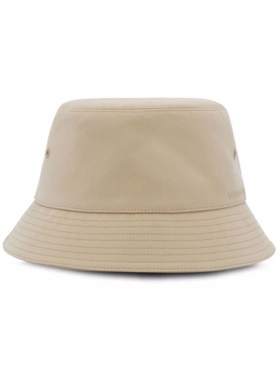 Shop Burberry Embroidered Logo Bucket Hat In Neutrals