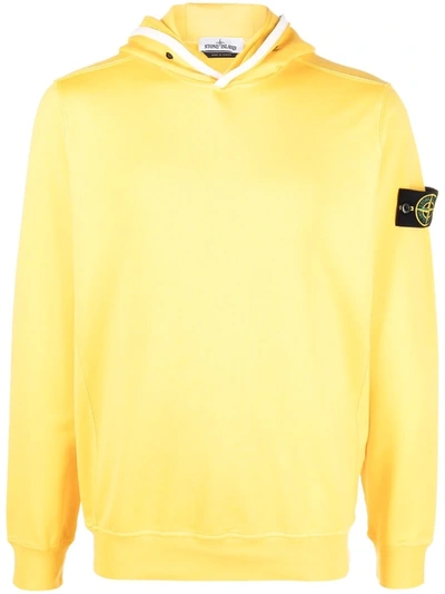 Shop Stone Island Contrast Piping Logo Hoodie In Yellow