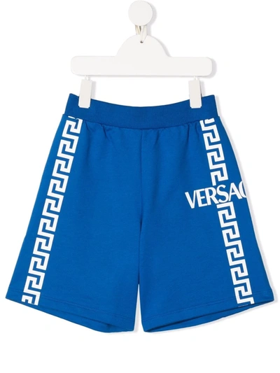 Shop Versace Greca-trim Shorts In Blue