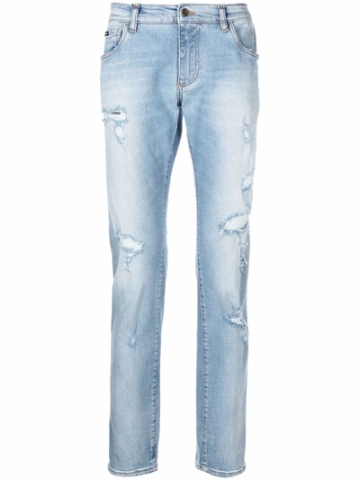 Shop Dolce & Gabbana Distressed Skinny-fit Jeans In Blue