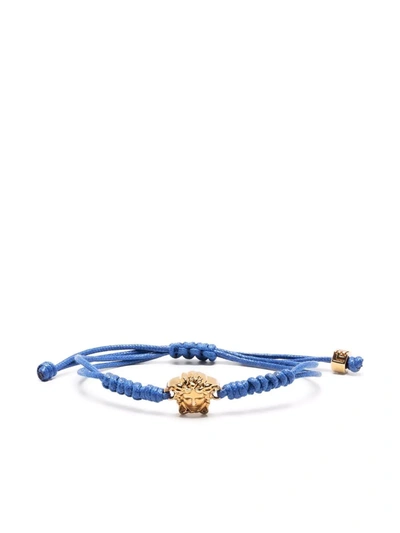 Shop Versace Medusa Cord Bracelet In Blue