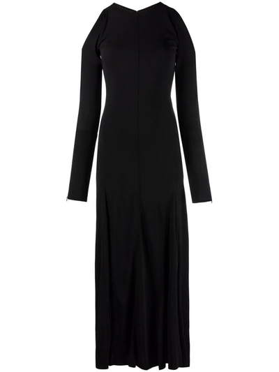 Shop Victoria Beckham Cold-soulder Long-sleeve Dress In Black