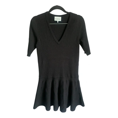 Pre-owned Ganni Wool Mini Dress In Black