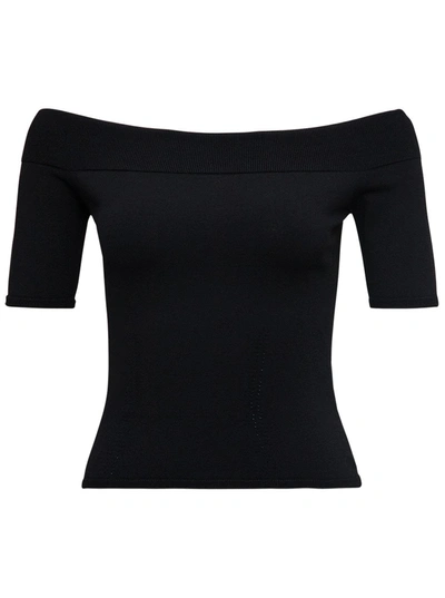 Shop Alexander Mcqueen Knitted Top With Off Shoulders In Black