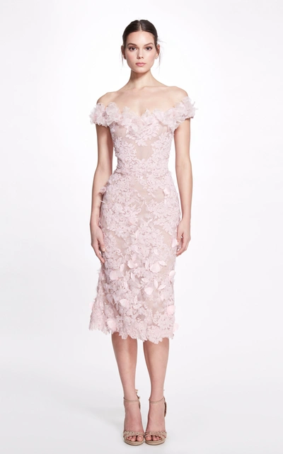 Shop Marchesa Off-the-shoulder Corded Lace Midi Dress In Pink