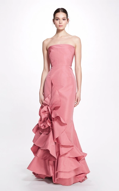 Shop Marchesa Women's Strapless Ruffled Faille Gown In Pink