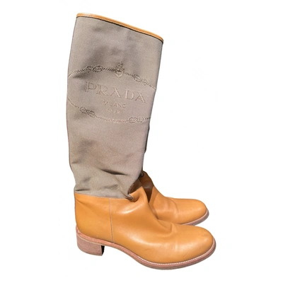 Pre-owned Prada Leather Boots In Orange