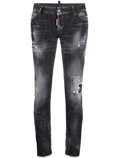 Shop Dsquared2 Distressed Denim Jeans In Schwarz
