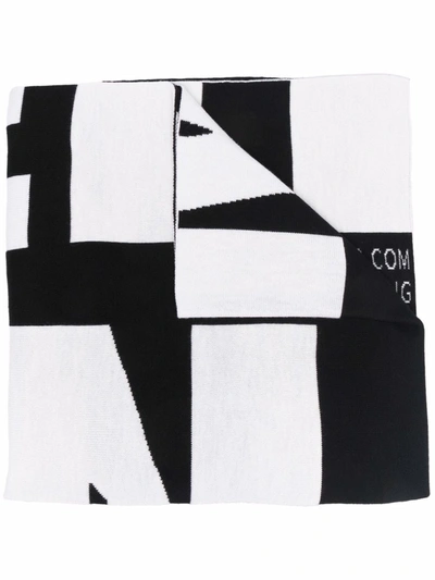 Shop Helmut Lang Logo-print Wool Scarf In Schwarz