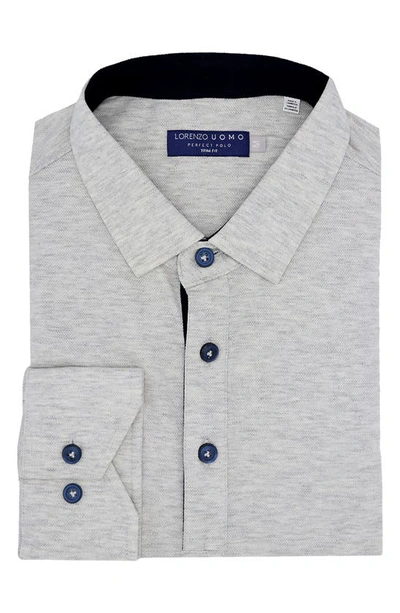 Shop Lorenzo Uomo Trim Fit Long Sleeve Polo Shirt In Light Grey