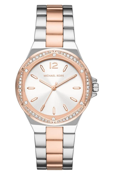 Shop Michael Kors Lennox Pavé Bracelet Watch, 37mm In Two Tone Pink