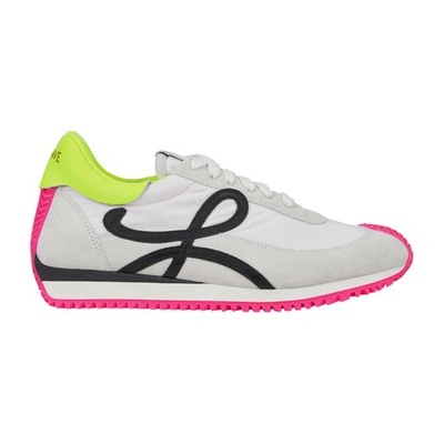 Flow Logo-appliquéd Shell, Leather And Suede Sneakers In Soft White & Neon  Yellow