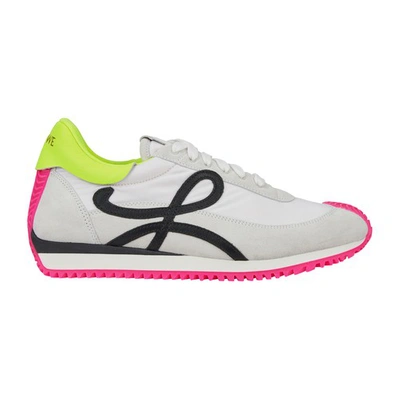 Flow Logo-appliquéd Shell, Leather And Suede Sneakers In Soft White & Neon Yellow Flow Logo-appliquéd Shell, Leather And Suede Sneakers In Soft White & Neon Yellow