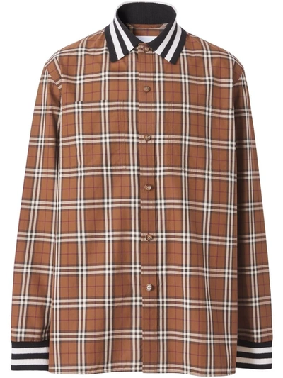 Shop Burberry Checked Cotton-poplin Shirt In Brown