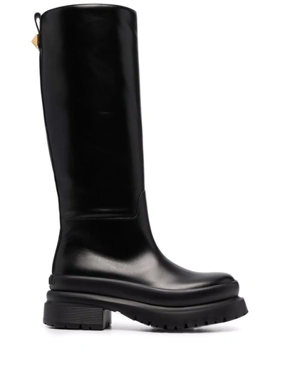 Shop Valentino Roman Stud Knee-high Boots In Black