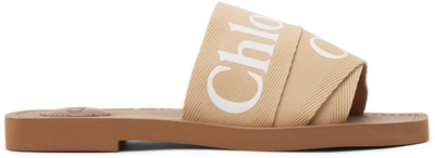 Shop Chloé Beige Woody Flat Sandals In 275 Soft Tan