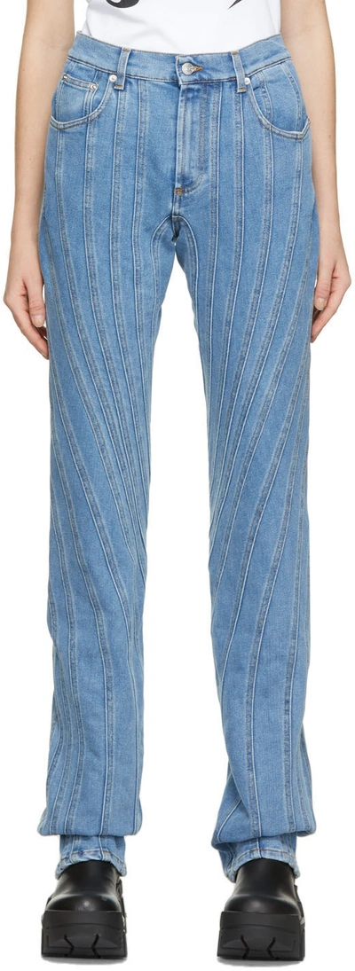 Shop Mugler Blue Wide-leg Spiral Jeans In 2903 Light Med Blue