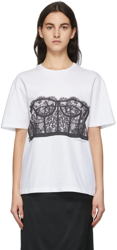 Shop Alexander Mcqueen White Bustier Print T-shirt In 0909 White / Black