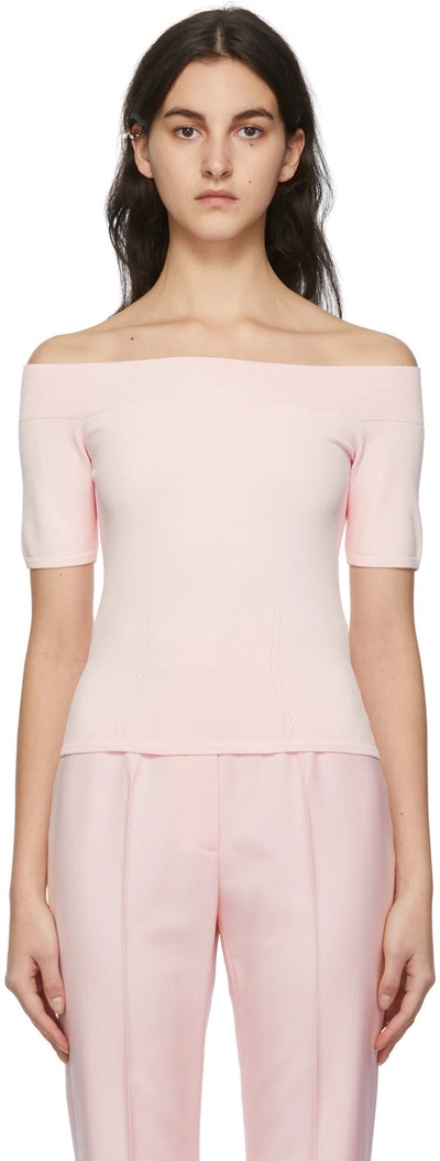 Shop Alexander Mcqueen Pink Off-the-shoulder Knit Top In 5072 Ice Pink
