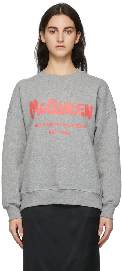 Shop Alexander Mcqueen Grey Mcqueen Graffiti Sweatshirt In 0544 Grey Melange/co