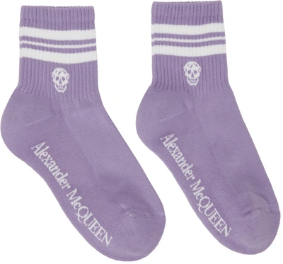 Shop Alexander Mcqueen Purple Stripe Skull Sport Socks In 5377 Lilac/white