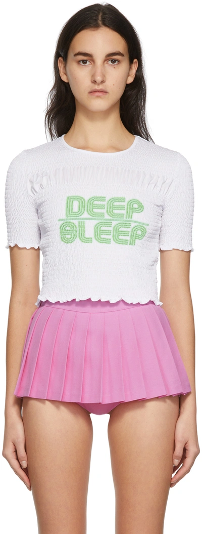Pushbutton White 'deep Sleep' Cropped T-shirt In White
