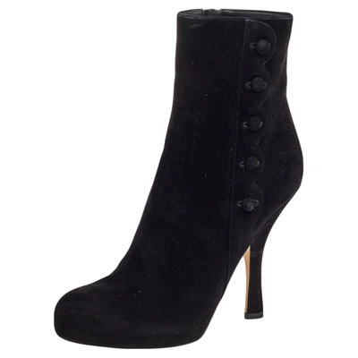 Pre-owned Dolce & Gabbana Black Suede Ankle Length Boots Size 40