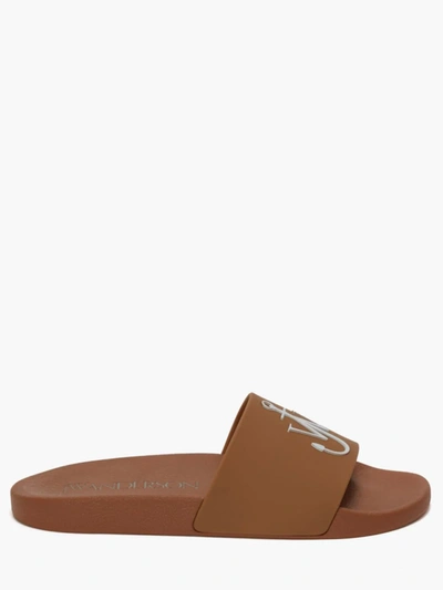 Shop Jw Anderson Anchor Embroidery Pool Slides In Brown