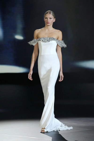 Shop Isabel Sanchis Canicatti Embroidered Gown In White