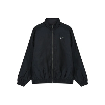 Shop Nike Solo Swoosh Satin Bomber Jacket (black/kumquat/white)