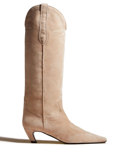 Shop Khaite Dallas Suede Leather Knee High Boot In Brown