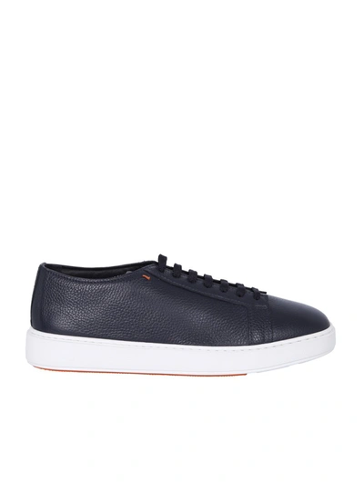 Shop Santoni Cleanic Leather Sneakers In Blue