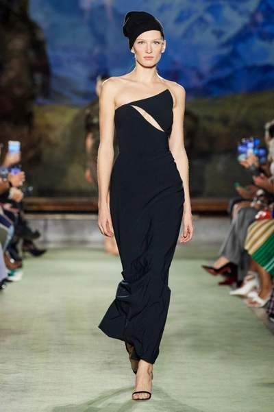 Shop Brandon Maxwell Asymmetrical Strapless Column Gown In Black