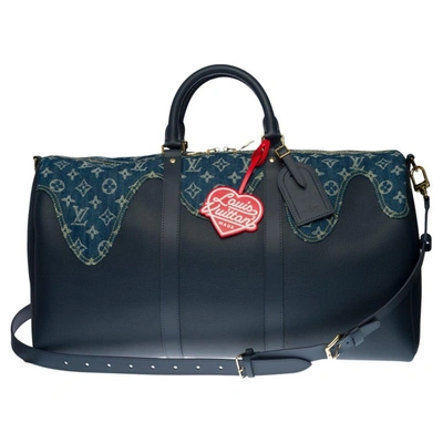NEW-Louis Vuitton keepall 50 strap Travel bag in blue denim and