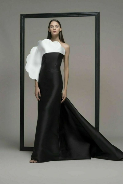 Shop Isabel Sanchis Columnea Long Strapless Gown In Black