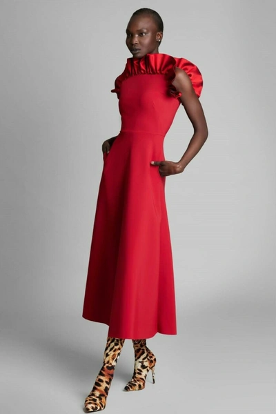 Shop Greta Constantine Vermeer Ruffled Dress In Red